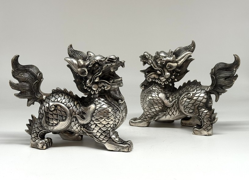 Vintage paired Qilin sculptures