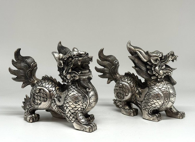 Vintage paired Qilin sculptures