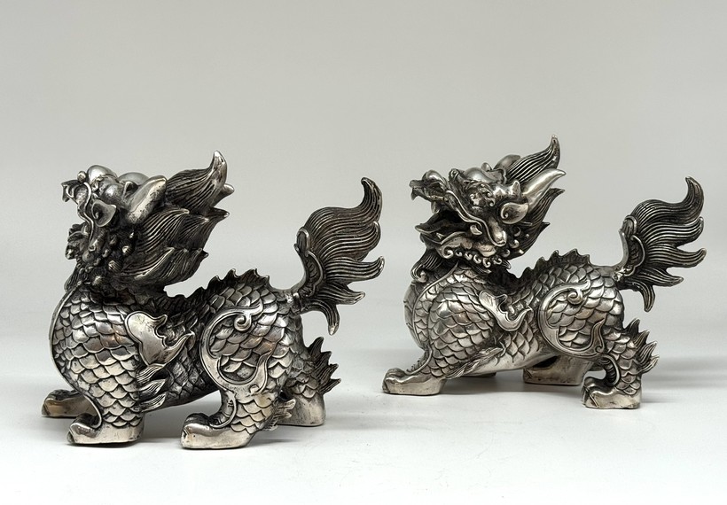 Vintage paired Qilin sculptures