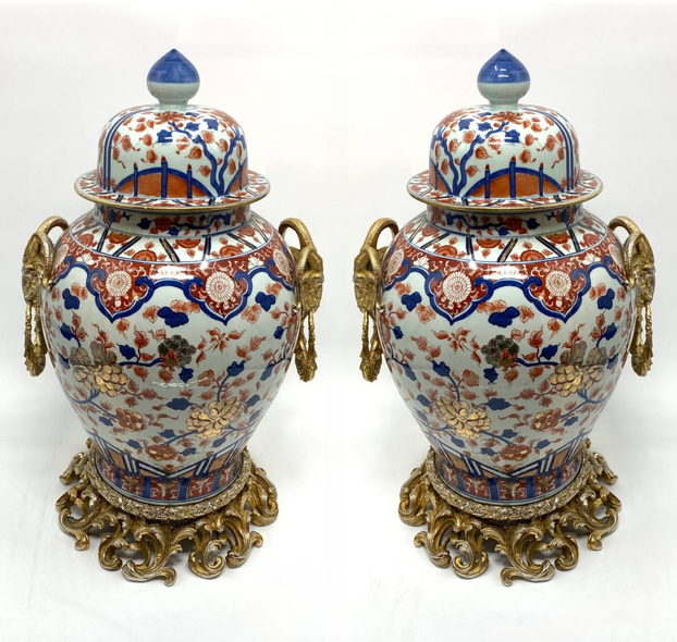 Antique pair of Imari-style vases