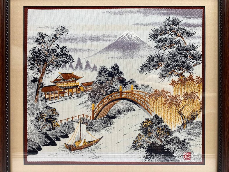 Vintage embroidery on silk “Fuji,” Japan