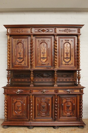 old furniture antique cabinet henri II style made of walnut with beautiful carving and curved columns Europe 19th century in perfect condition buy in Moscow
