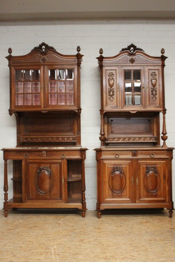 antique furniture pair old cabinets in louis XVI style. Wood, marble, facet mirror. Europe, circa 1900. Shop internet salon on-line antiques Moscow
