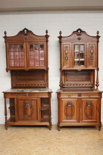 antique furniture pair of old cupboards for cabinet in Louis XVI style. Wood, marble, facet mirror. Europe, circa 1900. Shop is in Moscow