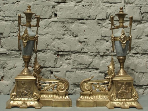 antique fireplace accessories bronze and stone firedogs