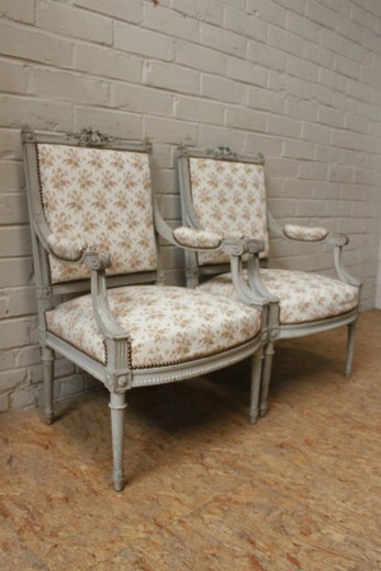 pair armchairs Louis XVI wood 1900
