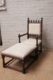 Antique gothic  long chair with foot stool