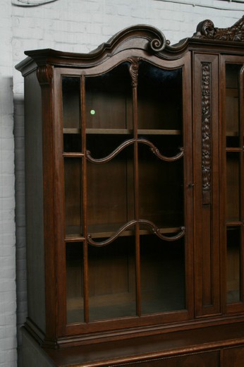 старинный шкаф для книг из дуба, стиль чиппендейл, 20 век