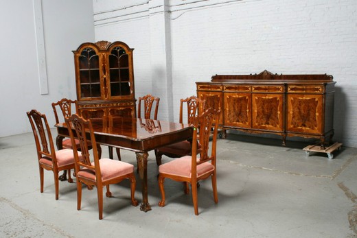 антикварный столовый гарнитур из ореха в стиле чиппендейл, 20 век