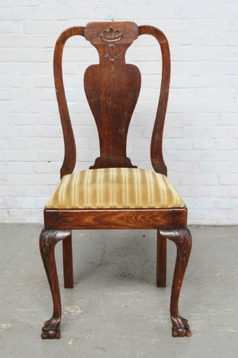 старинный стол и стулья в стиле чиппендейл из дуба, 20 век