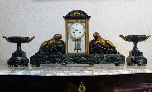 антикварный часовой гарнитур ар деко из бронзы и мрамора, 19 век