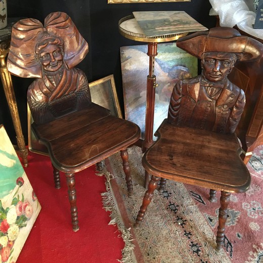 антикварные парные кресла из дуба, 19 век
