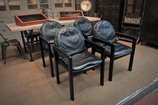 антикварный набор дизайнерских кресел bulo из кожи, 20 век
