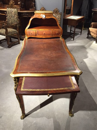 мебель антик - стол с картоньеркой из дерева и кожи, 19 век, старинная мебель, антикварная мебель, антиквариат