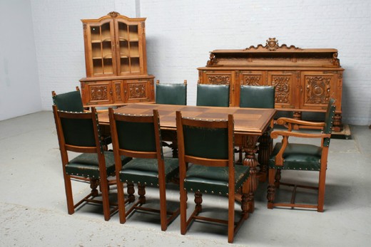 антикварный столовый гарнитур в стиле тюдор из ореха, 20 век