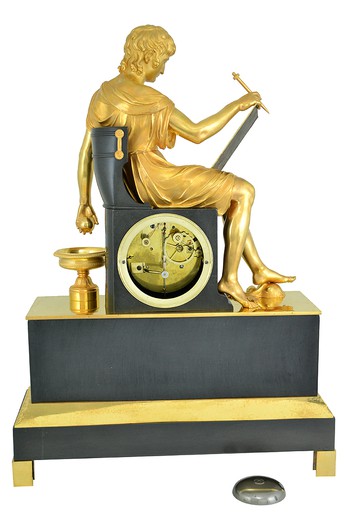 настольные часы из бронзы и золота, стиль ампир, 19 век, антиквариат