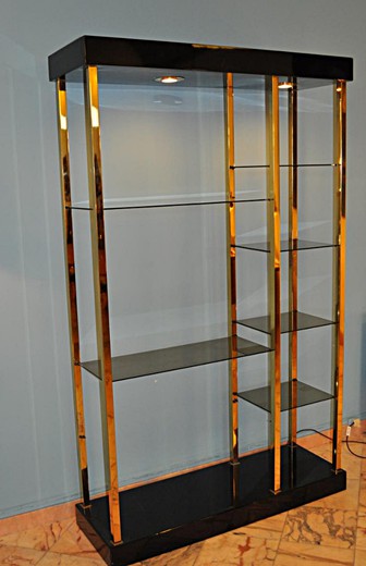 антикварная золоченая этажерка из стекла и латуни, 20 век