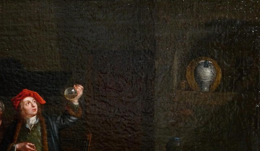 старинная картина визит к доктору 18 века, масло