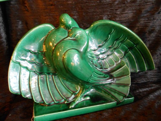 антикварная скульптура голуби из керамики, стиль ар деко, 20 век