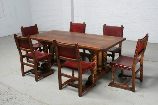 антикварный столовый гарнитур из дуба в стиле готика, 20 век