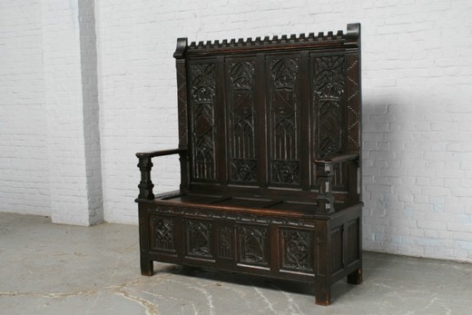 мебель антик - скамья готика из дуба, 19 век