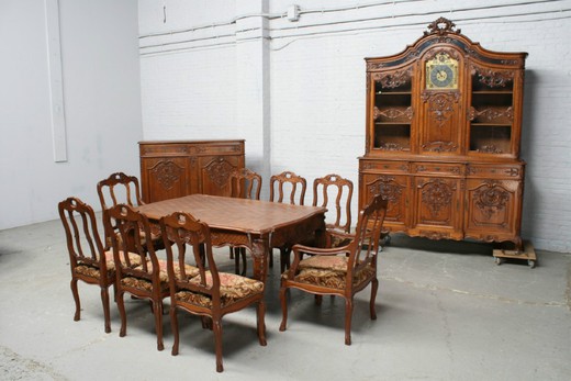 антикварный столовый гарнитур в стиле льеж из дуба, 19 век