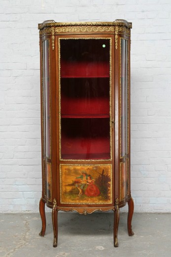 антикварная витрина в стиле людовик 14 из розового дерева и бронзы