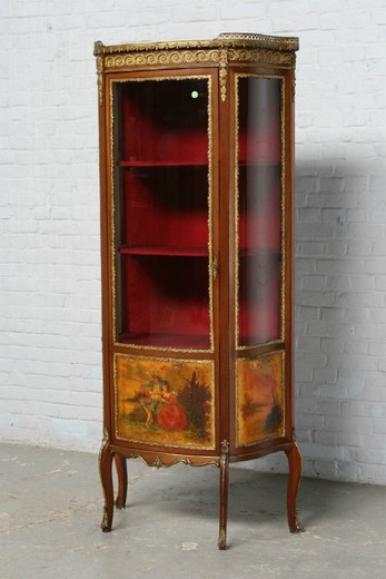 старинная витрина в стиле людовик 14 из розового дерева и бронзы