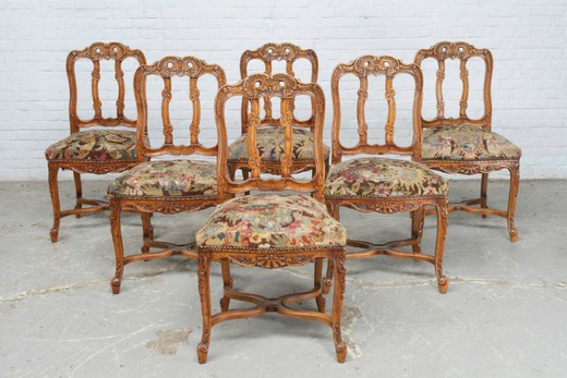 антикварный набор стульев рококо из ореха, 20 век