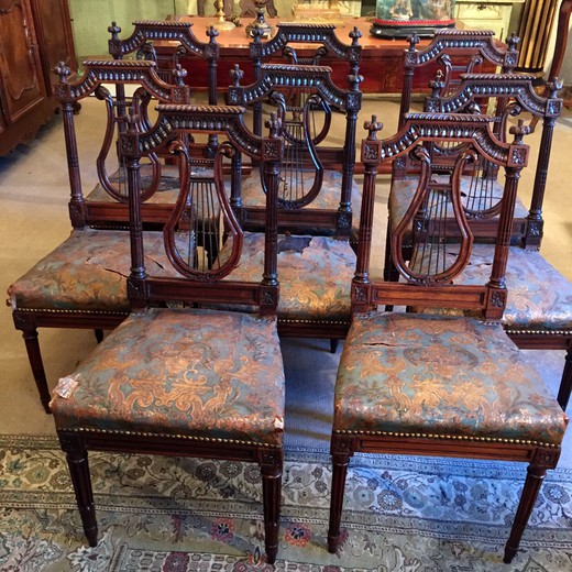 старинные стулья в стиле людовик 16 из бука и кожи, 18 век