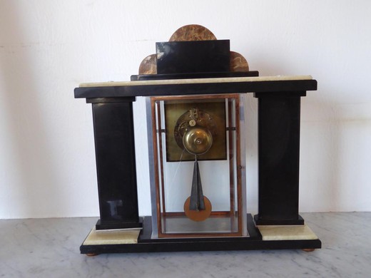 винтажный часовой гарнитур ар деко из металла, мрамора и оникса, 20 век