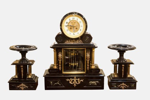 антикварные настольные часы из мрамора и латуни, 19 век