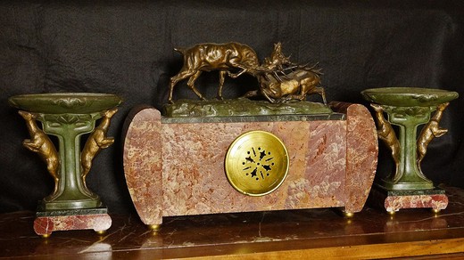 старинные каминные часы в стиле ар деко из мрамора, 20 век
