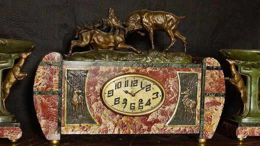 винтажные каминные часы в стиле ар деко из мрамора, 20 век