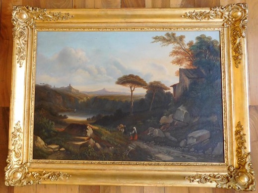 антикварная картина маслом римский пейзаж, 19 век
