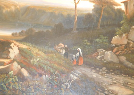 винтажная картина маслом римский пейзаж, 19 век