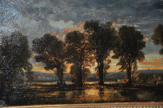 антикварная картина с пейзажем, масло, 19 век