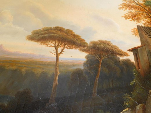 антикварная картина пейзаж, масло, холст, 19 век