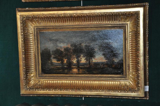 старинная картина с пейзажем, масло, 19 век