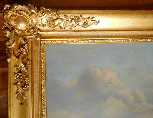винтажная картина пейзаж, масло, холст, 19 век
