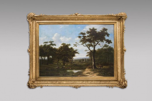 антикварная картина маслом пейзаж, 19 век