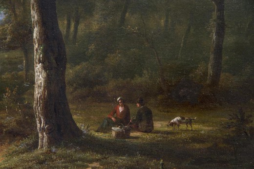 старинная картина маслом пейзаж, 19 век