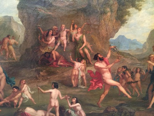 антикварная картина сцены вакханалий, масло, 18 век