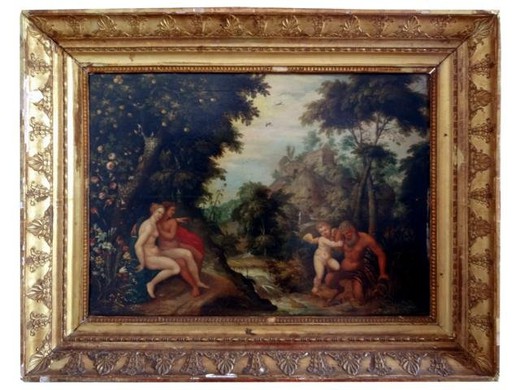 антикварная картина маслом 17 века, мифологическая сцена