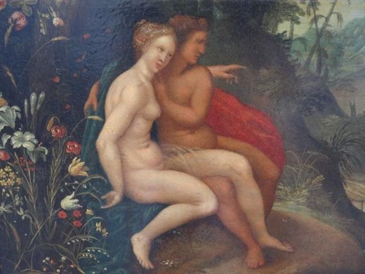 антикварная картина с мифологией, 17 век, масло