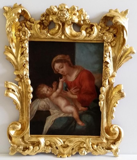антикварная картина мадонна с младенцем, холст и масло, 17 век