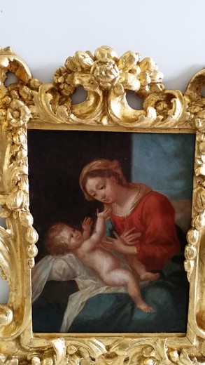 старинная картина мадонна с младенцем, холст и масло, 17 век
