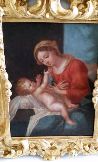 винтажная картина мадонна с младенцем, холст и масло, 17 век