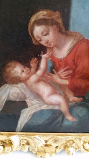 винтажная библейская картина мадонна с младенцем, 17 век
