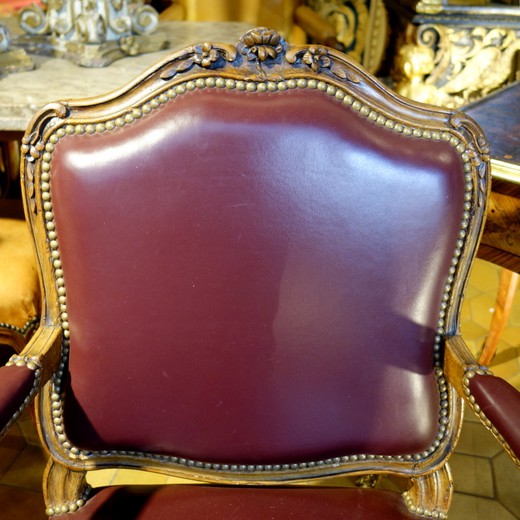винтажные кресла луи 15 из ореха и кожи, 18 век